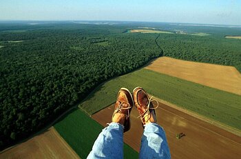 Paramoteur : pieds au dessus de la campagne