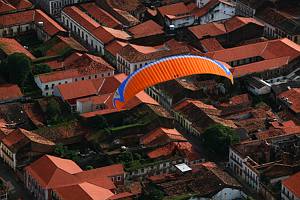 Brasil - Maranhão state - City of Sao Luis : paramotor over the old city *** Bresil - Maranhão - Sao Luis - Coeur historique classe au Patrimoine Mondial de l'Unesco - paramoteur